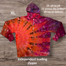 Load image into Gallery viewer, XL zipper hooded sweatshirt, sunburst tie dye (read description)