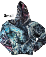 Load image into Gallery viewer, Adult Small hooded pullover sweatshirt, geode tie dye design