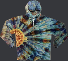 Load image into Gallery viewer, Medium zipper hooded sweatshirt, tie dye design
