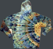 Load image into Gallery viewer, XL zipper hooded sweatshirt, sunburst tie dye
