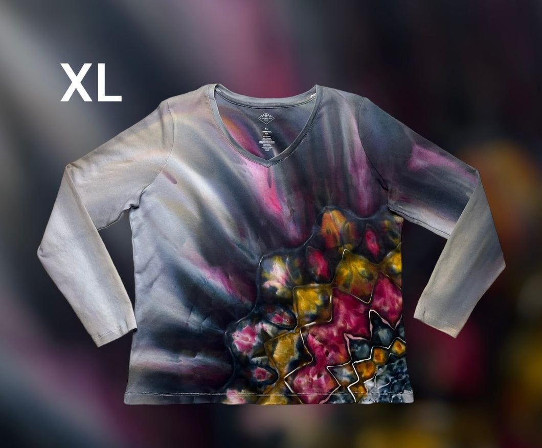 Ladies XL long sleeve, mandala gravity tie dye