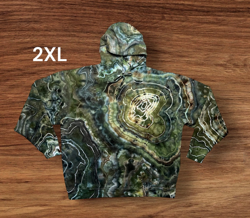 2XL pullover hooded sweatshirt, geode tie dye design