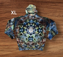 Load image into Gallery viewer, XL hooded  pullover sweatshirt, mandala tie dye design
