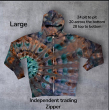 Load image into Gallery viewer, Large zipper hooded sweatshirt, sunburst tie dye
