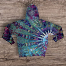 Load image into Gallery viewer, Large zipper hooded sweatshirt, sunburst tie dye

