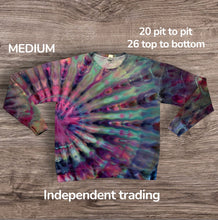 Load image into Gallery viewer, Medium crew neck sweatshirt, sunburst tie dye
