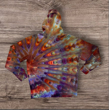 Load image into Gallery viewer, Large pullover hooded sweatshirt, sunburst tie dye
