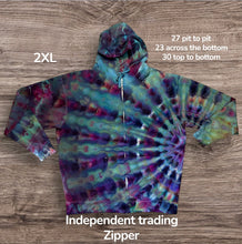 Load image into Gallery viewer, 2xl zipper hooded sweatshirt,  sunburst tie dye
