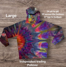 Load image into Gallery viewer, Large pullover hooded sweatshirt, sunburst tie dye
