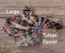 Load image into Gallery viewer, Large zipper hooded sweatshirt, tie dye design
