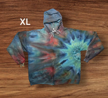 Load image into Gallery viewer, Adult XL zipper hooded sweatshirt, sunburst tie dye
