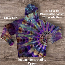 Load image into Gallery viewer, Medium zipper hooded sweatshirt, sunburst tie dye
