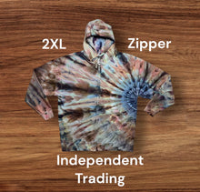 Load image into Gallery viewer, Adult 2XL zipper hooded sweatshirt, sunburst tie dye
