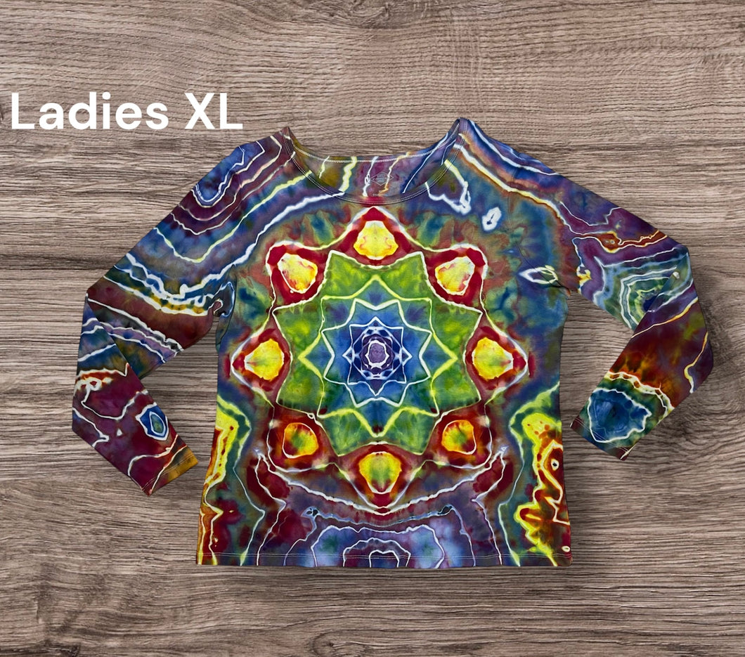 Ladies XL long sleeve, mandala tie dye