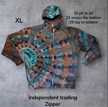 Load image into Gallery viewer, XL zipper hooded sweatshirt,  sunburst tie dye
