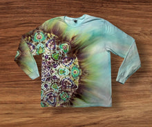 Load image into Gallery viewer, XL long sleeve Tshirt,  gravity mandala tie dye design
