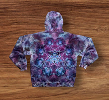 Load image into Gallery viewer, Adult Large pullover hooded sweatshirt, moon and mandala tie dye
