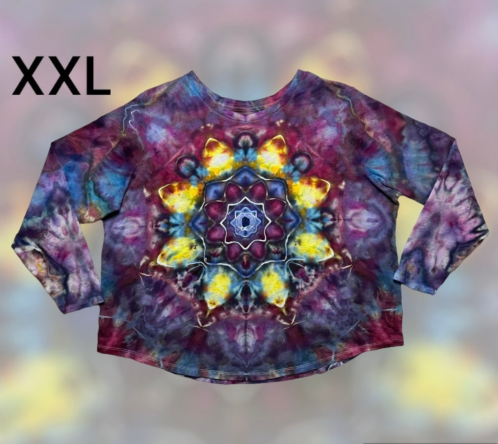 Ladies XXL long sleeve Tshirt, mandala tie dye