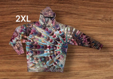 Load image into Gallery viewer, 2XL pullover hooded sweatshirt, sunburst tie dye design
