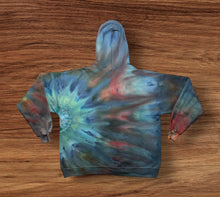 Load image into Gallery viewer, Adult XL zipper hooded sweatshirt, sunburst tie dye
