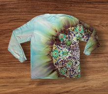 Load image into Gallery viewer, XL long sleeve Tshirt,  gravity mandala tie dye design
