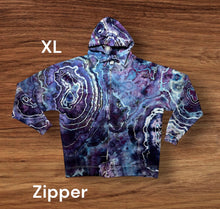 Load image into Gallery viewer, XL zipper hooded sweatshirt, geode tie dye
