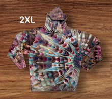 Load image into Gallery viewer, 2XL pullover hooded sweatshirt, sunburst tie dye design
