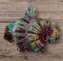 Load image into Gallery viewer, Large pullover hooded sweatshirt, sunburst tie dye design
