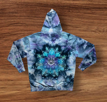 Load image into Gallery viewer, Adult XL zipper hooded sweatshirt, moon/mandala tie dye
