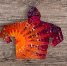 Load image into Gallery viewer, XL zipper hooded sweatshirt,  sunburst tie dye

