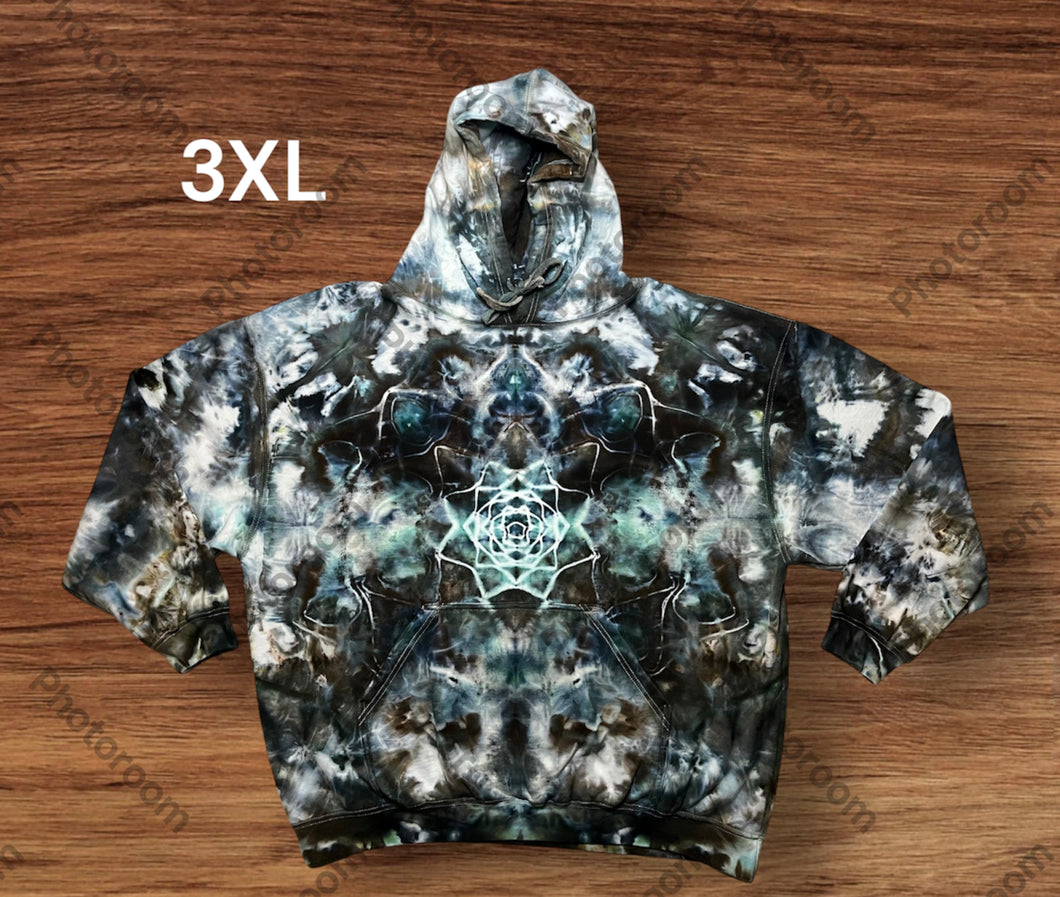 Adult 3XL pullover hooded sweatshirt, mandala tie dye