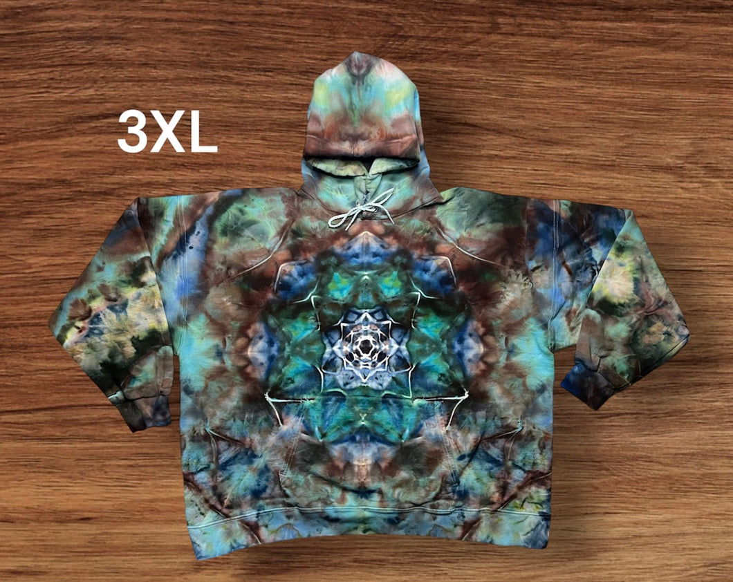 3XL pullover hooded sweatshirt, mandala tie dye