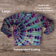 Load image into Gallery viewer, Large crew neck sweatshirt, sunburst tie dye
