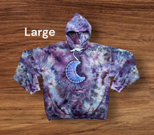 Load image into Gallery viewer, Adult Large pullover hooded sweatshirt, moon and mandala tie dye
