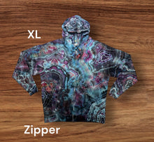 Load image into Gallery viewer, Adult XL zipper hooded sweatshirt, geode tie dye
