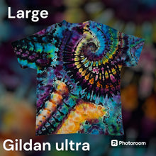 Load image into Gallery viewer, Adult Large Tshirt, reverse spiral tie dye
