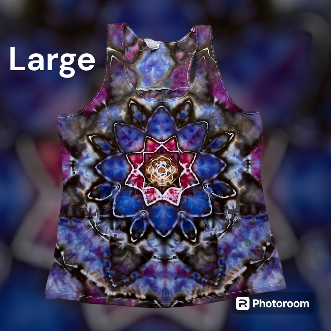 Ladies Large Tank top, mandala tie dye design