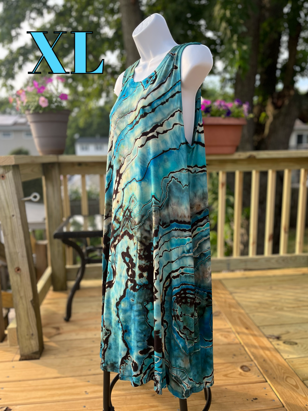 Ladies XL swing dress, reverse geode tie dye