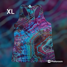 Load image into Gallery viewer, Ladies XL Razorback Tank, tie dye design
