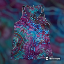 Load image into Gallery viewer, Ladies XL Razorback Tank, tie dye design
