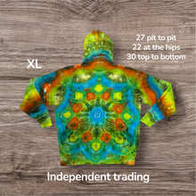 Load image into Gallery viewer, XL zipper hooded sweatshirt, mandala tie dye
