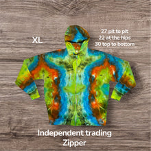Load image into Gallery viewer, XL zipper hooded sweatshirt, mandala tie dye
