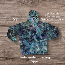 Load image into Gallery viewer, XL zipper hooded sweatshirt, geode tie dye
