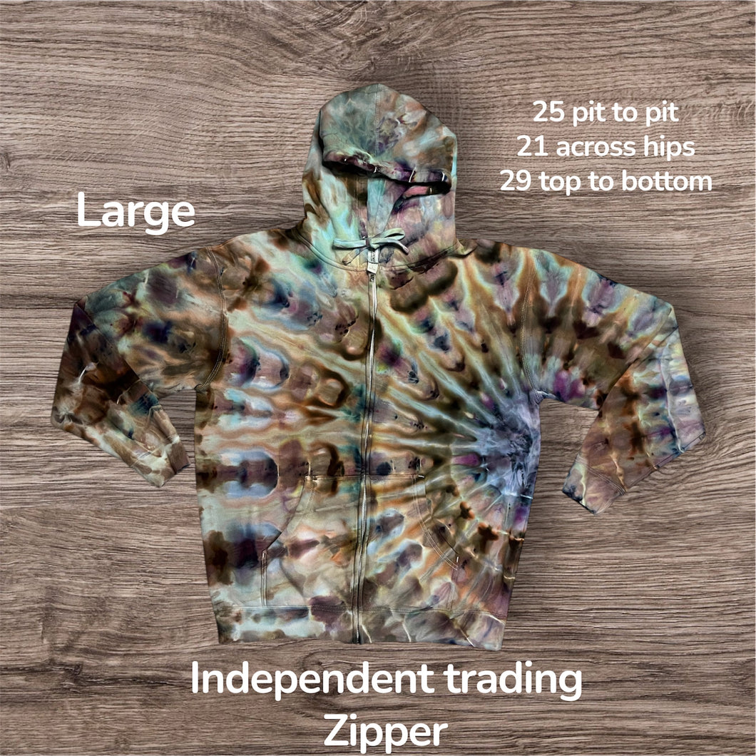 Large zipper hooded sweatshirt, sunburst tie dye