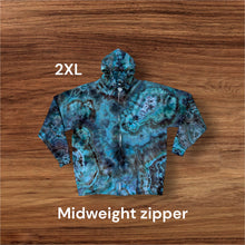 Load image into Gallery viewer, Adult 2XL zipper hooded sweatshirt, geode tie dye
