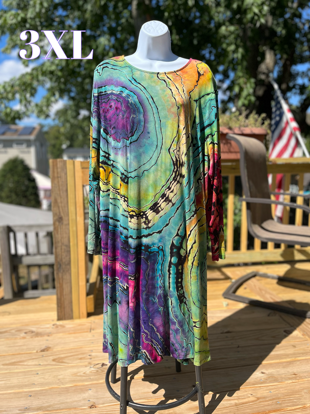 Ladies 3XL long sleeve dress, reverse geode tie dye