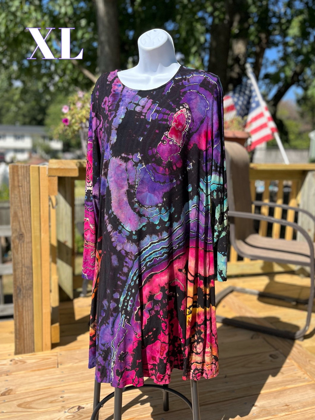 Ladies XL long sleeve dress, reverse geode tie dye