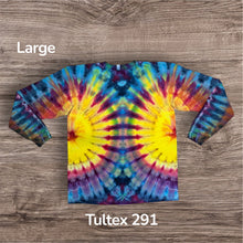 Load image into Gallery viewer, Large long sleeve Tshirt, tie dye design
