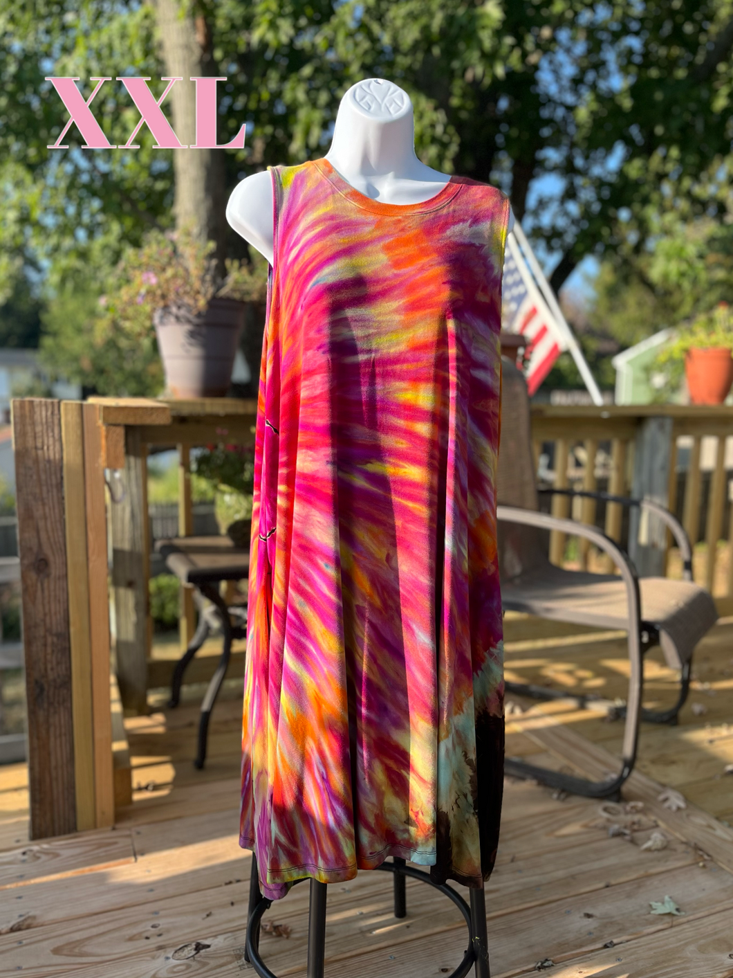 Ladies XXL swing dress, reverse mandala tie dye