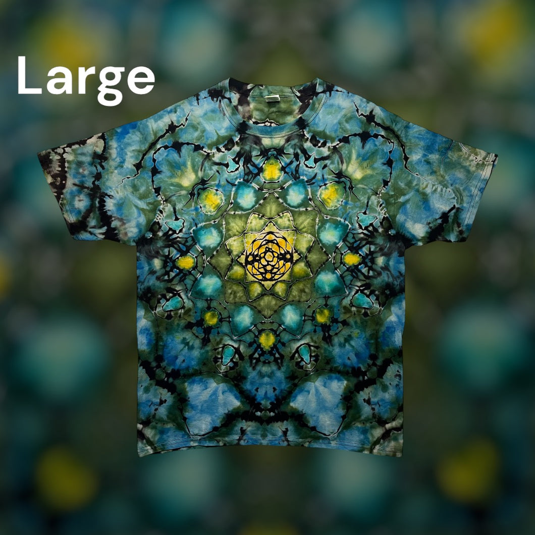 Large Tshirt, reverse mandala tie dye